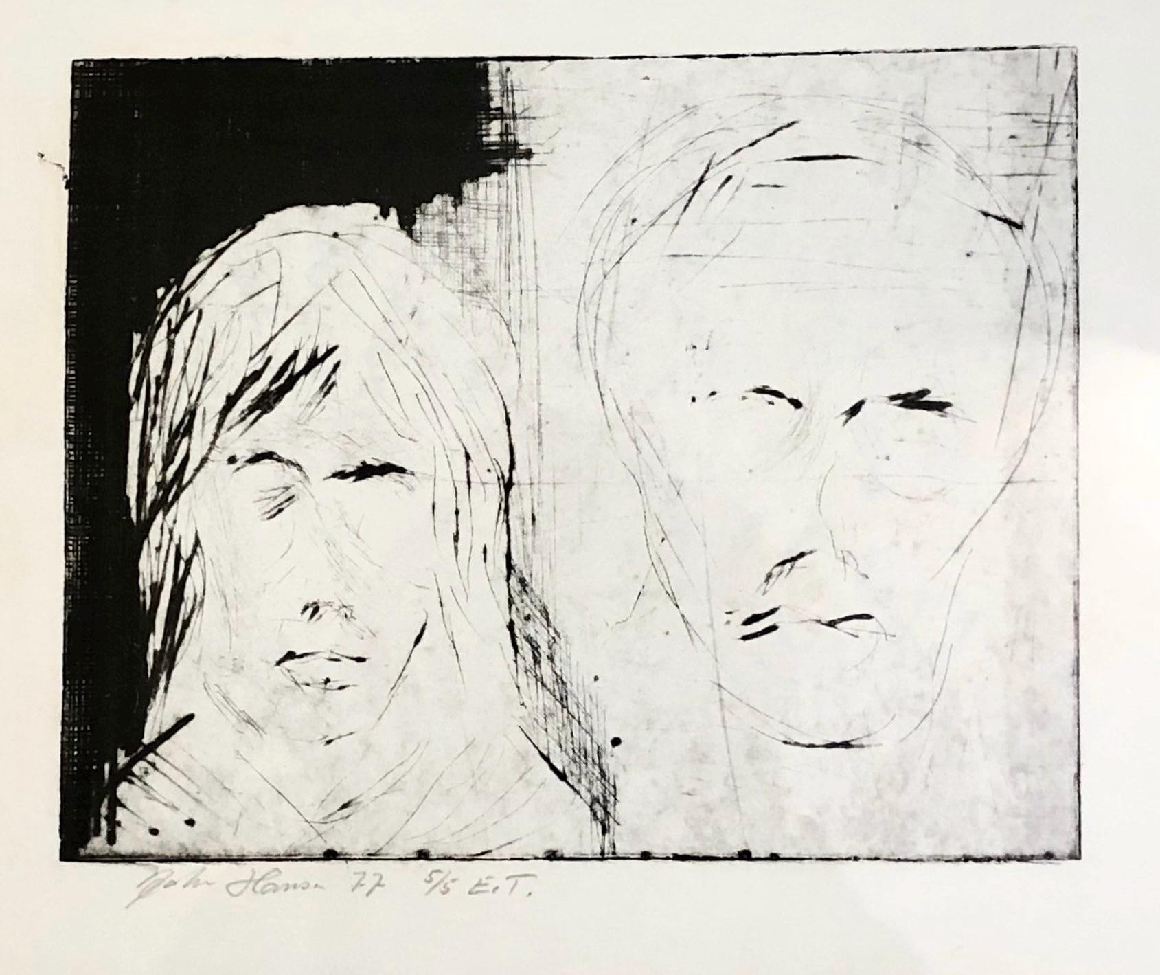 Drypoint vintage print from 1977 - original work by John Hansen, Denmark