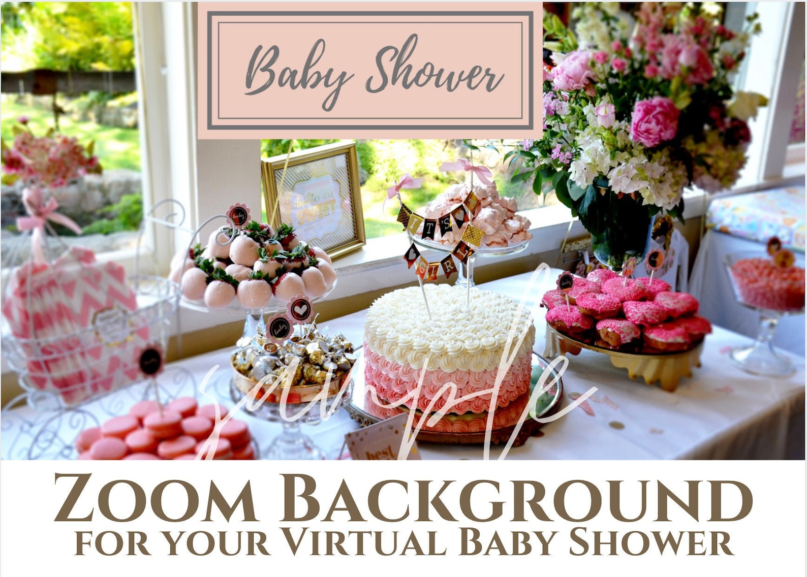 Baby Shower Zoom Background/ Zoom Girl Baby Shower / Online Etsy México