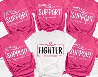 Breast Cancer Shirt, Fighter Support Squad Tshirt Mastectomy Gifts, Family Breast Cancer Awareness Tee, Pink Ribbon Survivor Gifts
