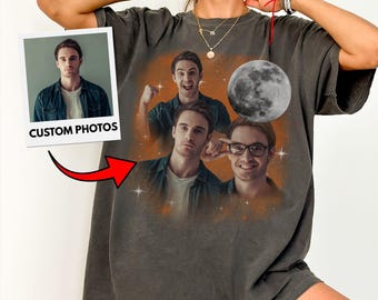 Custom Picture Shirt, Moon Shirt With Face, Bootleg Face Trendy Shirt Personalized Valentines Day Boyfriend Matching Couple Anniversary Gift
