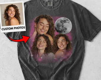 Custom Picture Shirt, Moon Shirt With Face, Bootleg Face Trendy Shirt Personalized Valentines Day Boyfriend Matching Couple Anniversary Gift