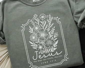 Boho Christian Shirt, Jesus The Way Truth & Life Tshirt, Religious Tee, Church Friend Gifts, Motivational T-shirt Women, Trendy Faith Outfit