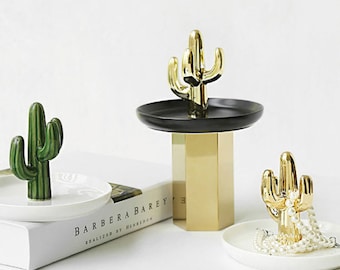 TOPBATHY 1PC Cactus Jewelry Tray,Ceramic Ring Dish,Jewelry Dish Ring Holder,Jewelry Tray for Necklaces Rings Bracelets