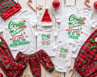 Most Likely To Christmas Family Cruise Shirts 2026 Funny Cruise Gift Ideas Holiday Girls Trip Caribbean Cruise Squad Group Matching Tees