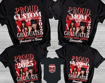 Proud Mom of a 2025 Graduate Shirt With Custom Photo, Family Matching Graduation Tshirts, Graduation Party Gift, Senior Class of 2025 Tees