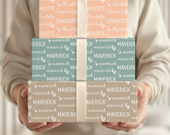 Papel de regalo para baby shower con nombre personalizado, unisex, unisex, con nombre.