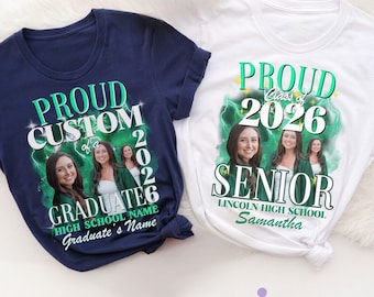 Proud Family of a 2026 Graduate Shirt Bootleg Custom Photo Shirt Family Matching Graduation Tshirts Grad Party Tee Gift Senior Class of 2026