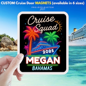 Personalized Neon Cruise Door Magnets, Custom Cruise Door Decor, Caribbean Cruise Holiday Magnet, Family Cruise Magnets Souvenir Gifts
