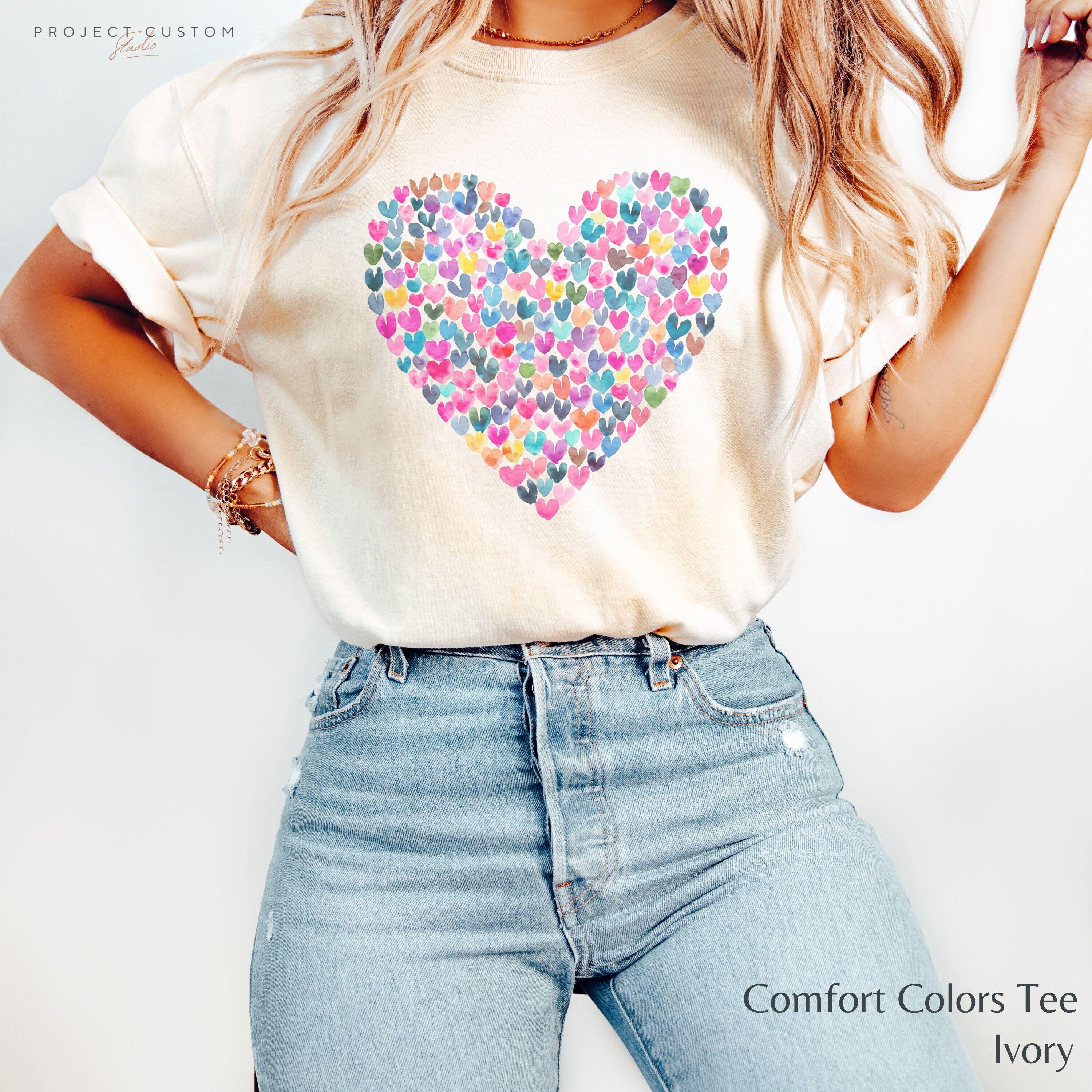 Cute Heart Shirt Colorful Hearts Tshirt for Women Gift for Her