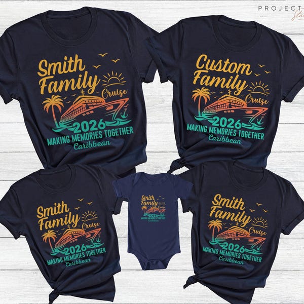 Personalized Family Cruise 2026 Shirt Caribbean Cruise Matching Shirts Family Cruise Shirts Custom Name Tshirts Group Dad Mom Kids Bodysuit