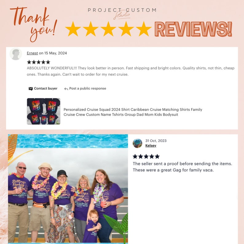 May include: A webpage featuring customer reviews for a product. The page includes a headline that says "REVIEWS!" and a five-star rating graphic. There are two customer reviews, one from May 15, 2024, and another from October 31, 2023.