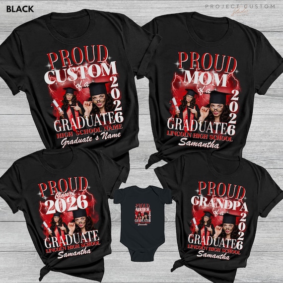 Proud Mom of a 2026 Graduate Shirt With Custom Photo, Family Matching Graduation Tshirts, Graduation Party Gift, Senior Class of 2026 Tees