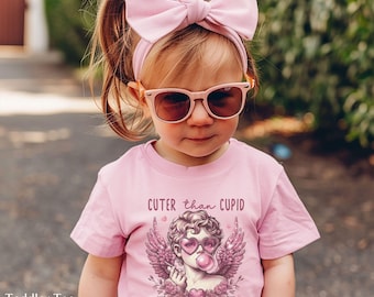 Cuter Than Cupid Blowing Bubblegum Shirt for Kids Valentine's Day Gifts Retro Youth Graphic Tee Pink Angel With Gum Trendy Toddler Shirt