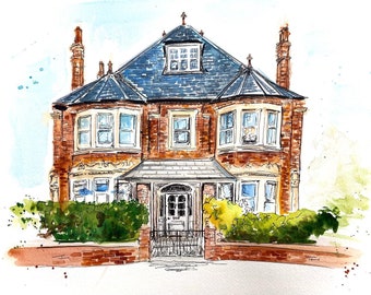 Benutzerdefinierte Hand gemaltes Haus Porträt, Housewarming Geschenk, erstes Haus, Haus Porträt, personalisierte Aquarell Haus