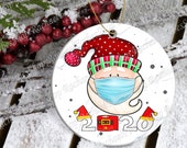 Nordic Gnomes, Tomte Nisse, Santa Claus Wears Maks, Christmas Tree, Round Ceramic Ornament, Christmas Ornament, Christmas Decoration