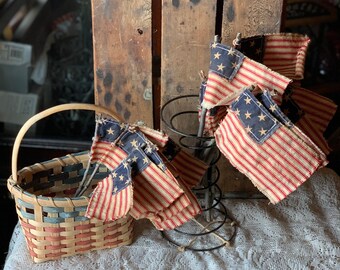 Patriotic mini ticking stripe raggedy primitive flag pokes