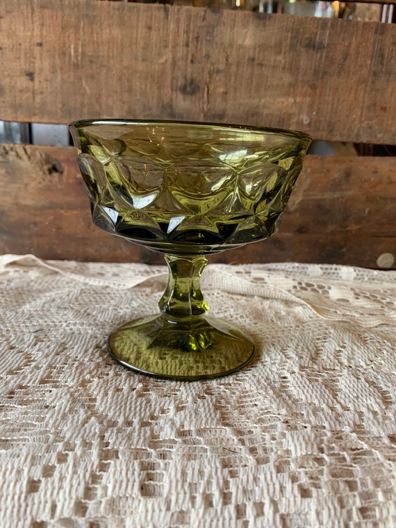 Vintage Green Glass Pedestal Candy Dish Etsy