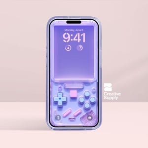 Pastel Purple retro Gameboy Phone Wallpaper Pixel Ultra-Realistic Transparent Y2k Digital Art for Phone screen | Cute girly gamer aesthetics