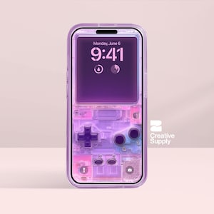 Sfondo viola per console di gioco retrò - Arte digitale trasparente ultra-realistica per lo schermo del telefono / Estetica nostalgica pastello e carina per i giocatori