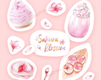 Sakura comida washi pegatinas (paquete de 13), pegatinas decorativas, pegatinas de computadora portátil, pegatinas de planificador, pegatinas de alimentos, pegatinas oblicuas