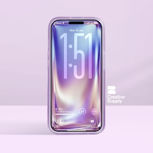 May include: A clear phone case with a purple and white gradient screen displaying the time 1:51 on January 19th. The phone case has a clear border and the brand name "Creative Supply" is visible on the right side.