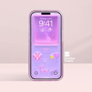 Sfondo viola per console di gioco retrò - Arte digitale trasparente realistica Y2k per lo schermo del telefono / Estetica del giocatore con cielo notturno della galassia pastello