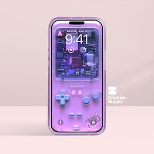Sfondo viola per console di gioco retrò - Arte digitale trasparente ultra-realistica per lo schermo del telefono / Estetica nostalgica pastello e carina per i giocatori