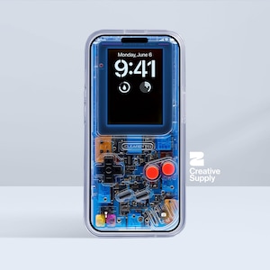 レトロゲームボーイのiPhone壁紙：透明なテックピクセルアート（デジタルダウンロード）