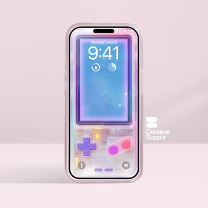Sfondo retrò per Gameboy per iPhone / Schermata di blocco pastello ispirata ad Animal Crossing / Sfondo digitale trasparente per console