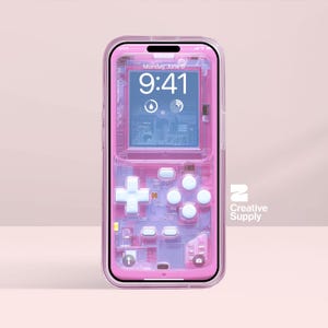 Sfondo rosa e blu per console di gioco retrò - Arte digitale trasparente ultra-realistica per lo schermo del telefono / Estetica nostalgica pastello e carina per i giocatori