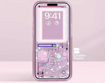 リアルな3Dクリアライラックピンクのゲームボーイ携帯電話壁紙、レトロ