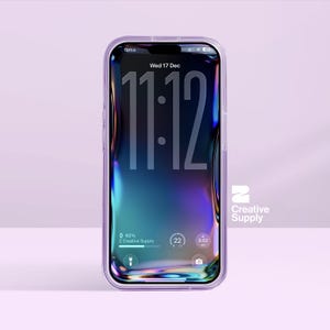 May include: A clear phone case encases a smartphone displaying the time 11:12 on a gradient background. The phone screen shows the date, battery life, and the Optus logo. The Creative Supply logo is visible on the right.