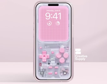 Pastel Pink Gameboy Phone Wallpaper, Retro Transparent game console circuit board Digital Art Realistic Lock screen,Dreamy y2k aesthetics