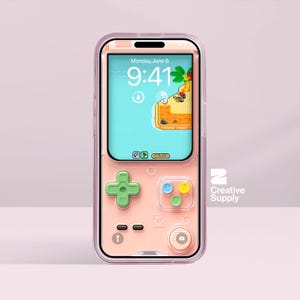 Sfondo retrò per Gameboy per iPhone / Schermata di blocco pastello ispirata ad Animal Crossing / Sfondo digitale trasparente per console