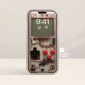 Retro Gameboy iPhone Wallpaper | Transparent aesthetic Lock Screen | Y2K Digital gift idea | Nostalgic Gift for her | Gift for him image 1