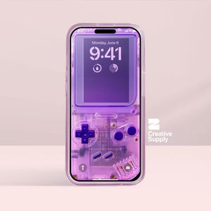 Sfondo viola per console di gioco retrò - Arte digitale trasparente ultra-realistica per lo schermo del telefono / Estetica nostalgica pastello e carina per i giocatori