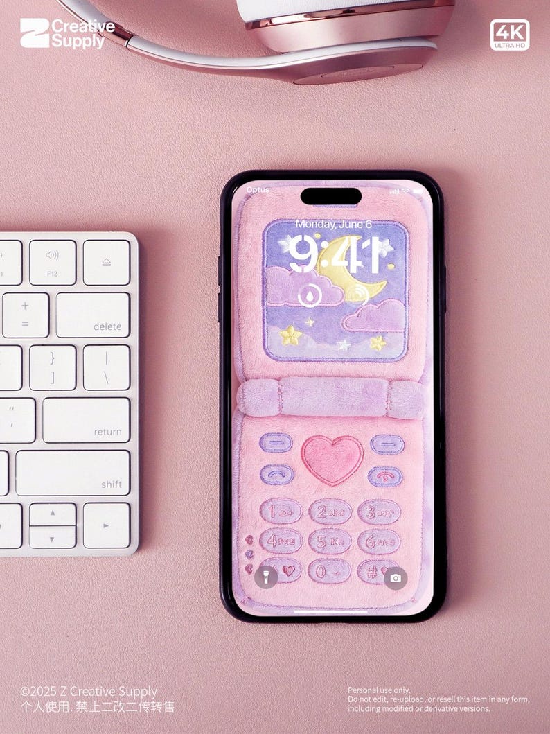 Retro Plush Flip Phone Wallpaper | Cute Pink Y2K Aesthetic Phone ...
