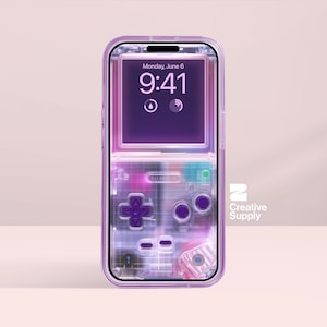 Sfondo viola per console di gioco retrò - Arte digitale trasparente ultra-realistica per lo schermo del telefono / Estetica nostalgica pastello e carina per i giocatori