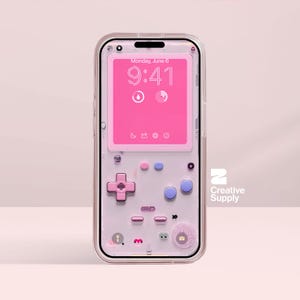 Sfondo trasparente rosa per console Gameboy retrò per iPhone / Schermata di blocco Y2K pastello / Arte digitale ultrarealistica con estetica rosa a bassa fedeltà