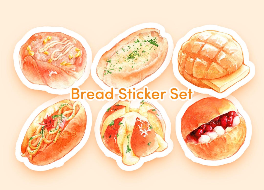 Bread Stickers - Hand Draw Watercolor Planner Stickers, Pastel ...