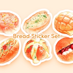 Broodstickers - handgetekende aquarel plannerstickers, pastel plakboekstickers, stickers schattig eten, laptopstickers - cadeau-idee voor fijnproevers