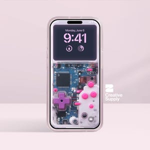 Sfondo retrò per Gameboy per iPhone / Schermata di blocco ultrarealistica Y2K Pastel / Sfondo digitale trasparente bianco e rosa per console