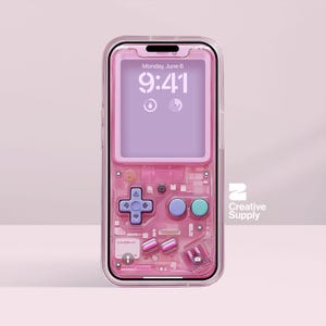 Pink Retro Transparent Gameboy Phone Wallpaper, Ultra-Realistic game console circuit board Digital Art for Lock screen,Pastel y2k aesthetics