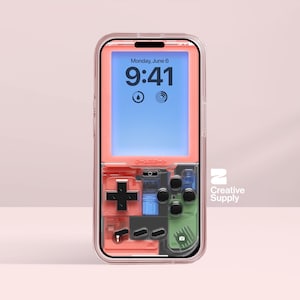 Sfondo trasparente retrò per Gameboy, console di gioco trasparente realistica, blocco di colore, schermata di blocco, arte digitale, sfondo pastello, estetica Y2k