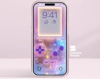 Pink Purple Blue Transparent Gradient Gameboy Wallpaper – Ultra-Realistic Retro Digital Art for Phone screen | Pastel gamer aesthetics