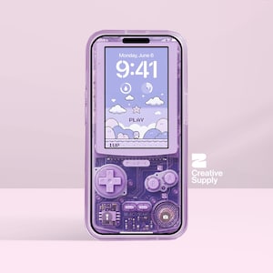 Purple Retro game console iPhone Wallpaper Ultra-Realistic transparent Digital Art for lock screen | Pastel  cute nostalgic gamer aesthetics