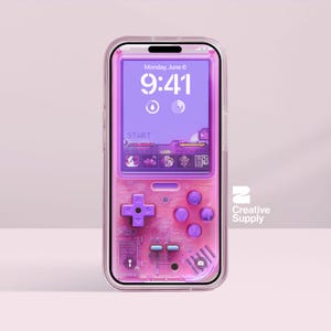 Pink transparent Retro Gameboy console iPhone Wallpaper | Pastel y2k Lock Screen | Lo-Fi Pink Aesthetic  ultra-realistic digital art