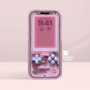 Sfondo rosa trasparente per console Gameboy retrò, sfondo digitale ultra realistico Y2K per iPhone, schermata di blocco con estetica pastello