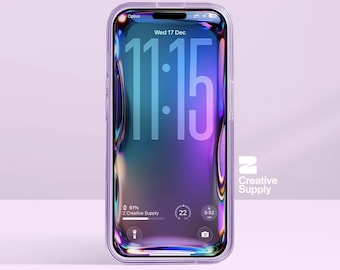 Iridescent Glass Wallpaper | Dreamy Holographic Gradient Glow Aesthetic Lock Screen | Blue Purple Abstract Fluid Minimal Phone Background