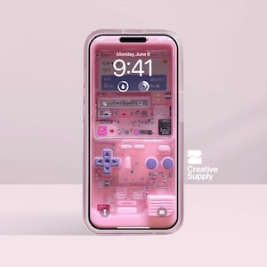 Retro Gameboy iPhone Wallpaper | Pastel Lock Screen Inspired by Animal Crossing | Lo-Fi Pink Aesthetic digital art | Gift for her